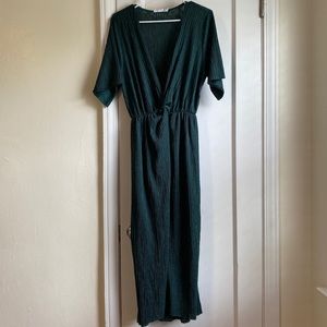 All In Favor Emerald Green Deep V Knot Midi Dress
